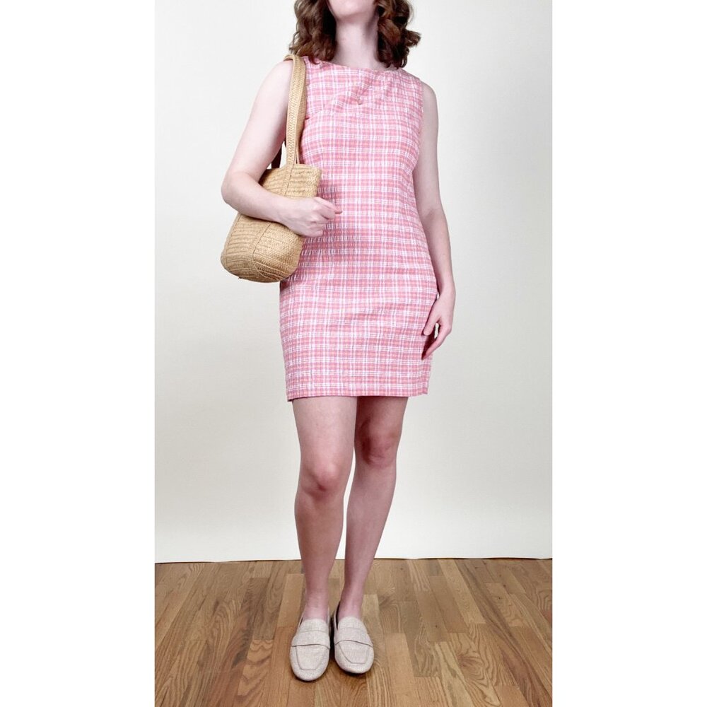 Vintage 90s Shift Mini Sun Dress Plaid Summer Spring Barbie Preppy Mod 60s Retro - Picture 4 of 5